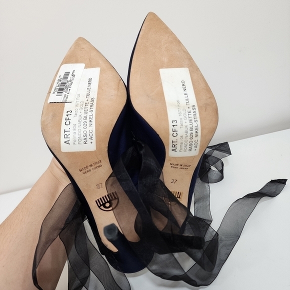 Chiara Ferragni blue satin heels with tulle bow, size 37, nwt - Picture 6 of 6